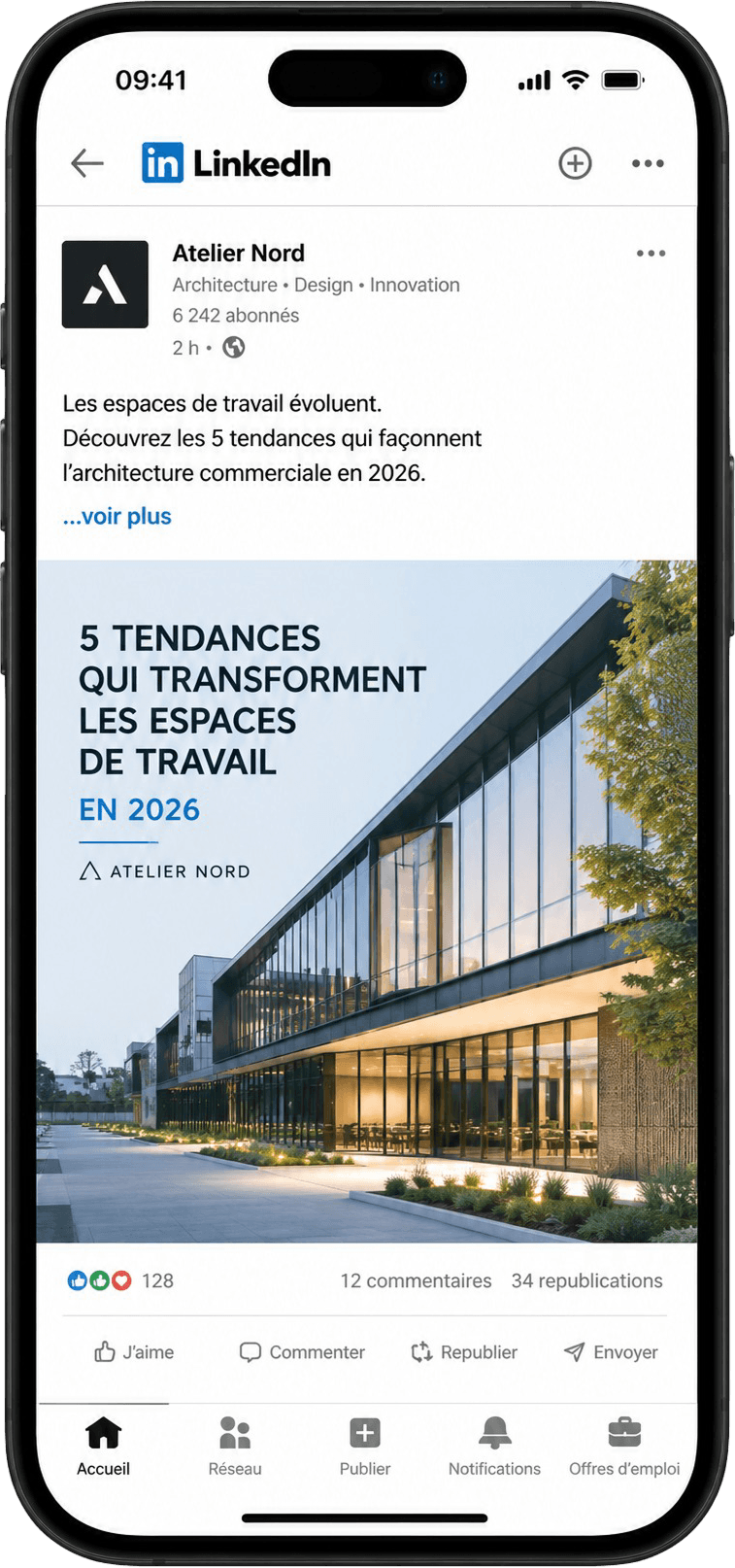 Aperçu publication LinkedIn générée par Jarvis